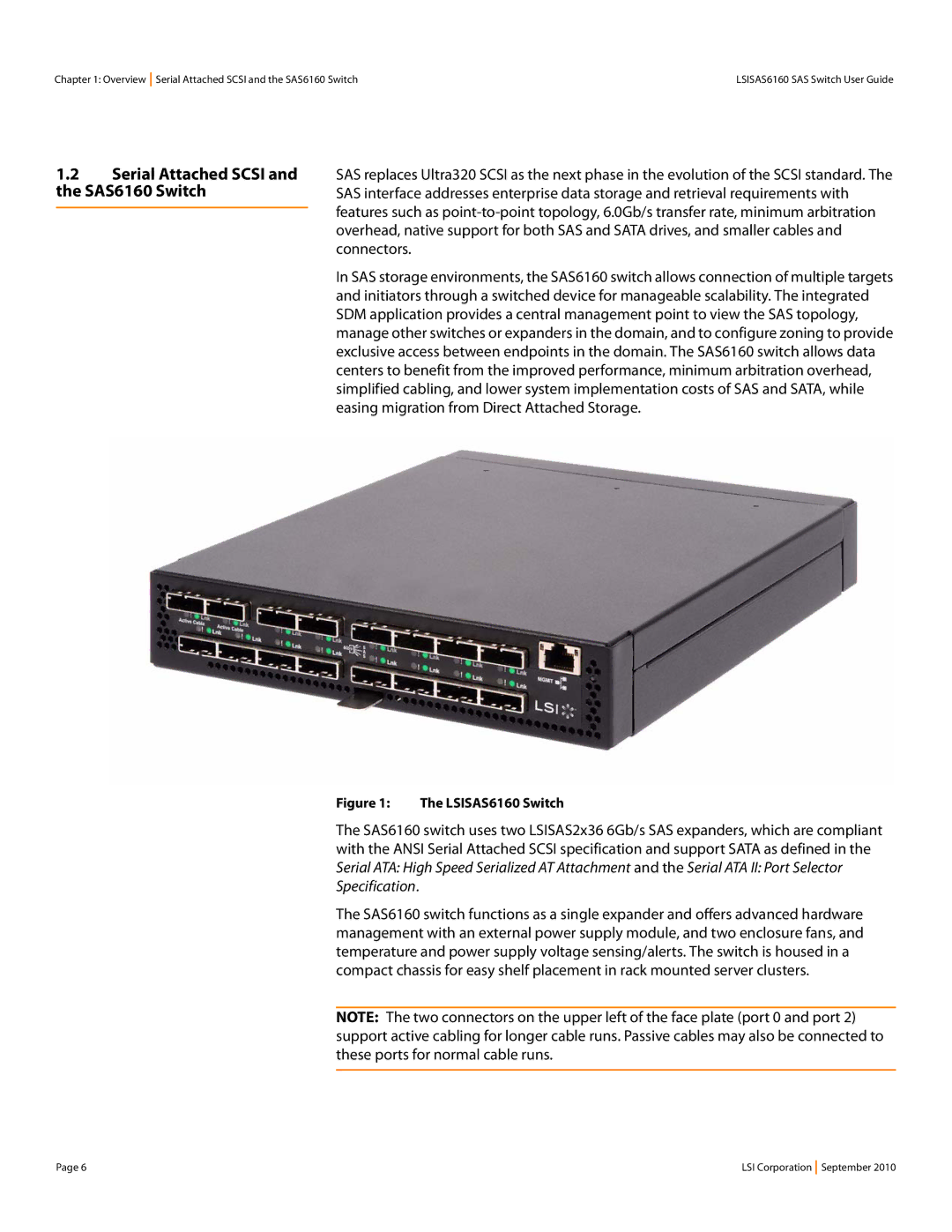 LSI manual Serial Attached Scsi and the SAS6160 Switch, LSISAS6160 Switch 