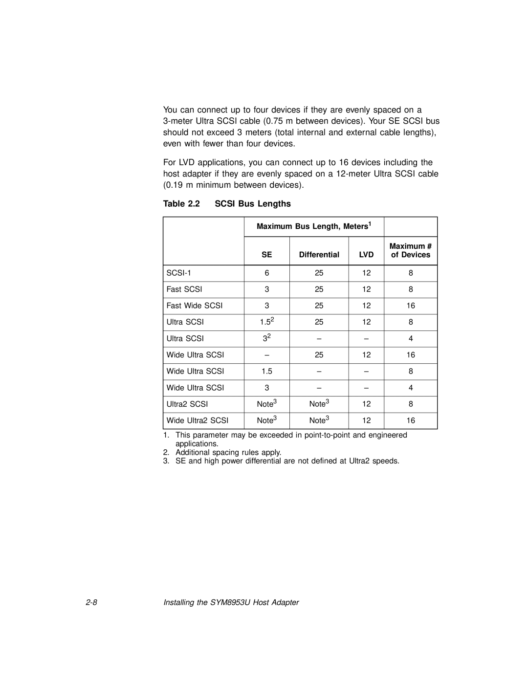 LSI SYM8953U manual Scsi Bus Lengths, Lvd 