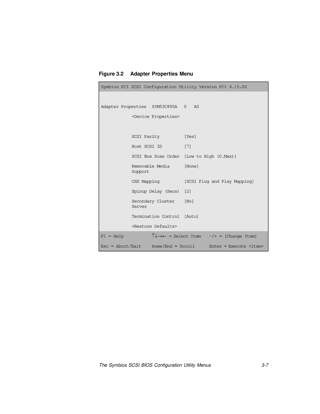 LSI SYM8953U manual Adapter Properties Menu 