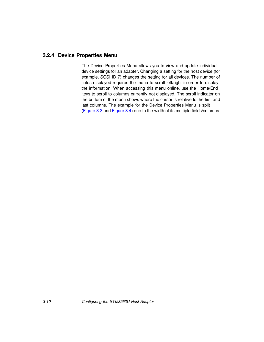 LSI SYM8953U manual Device Properties Menu 