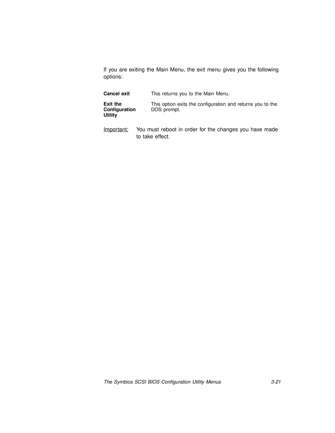 LSI SYM8953U manual Symbios Scsi Bios Configuration Utility Menus 