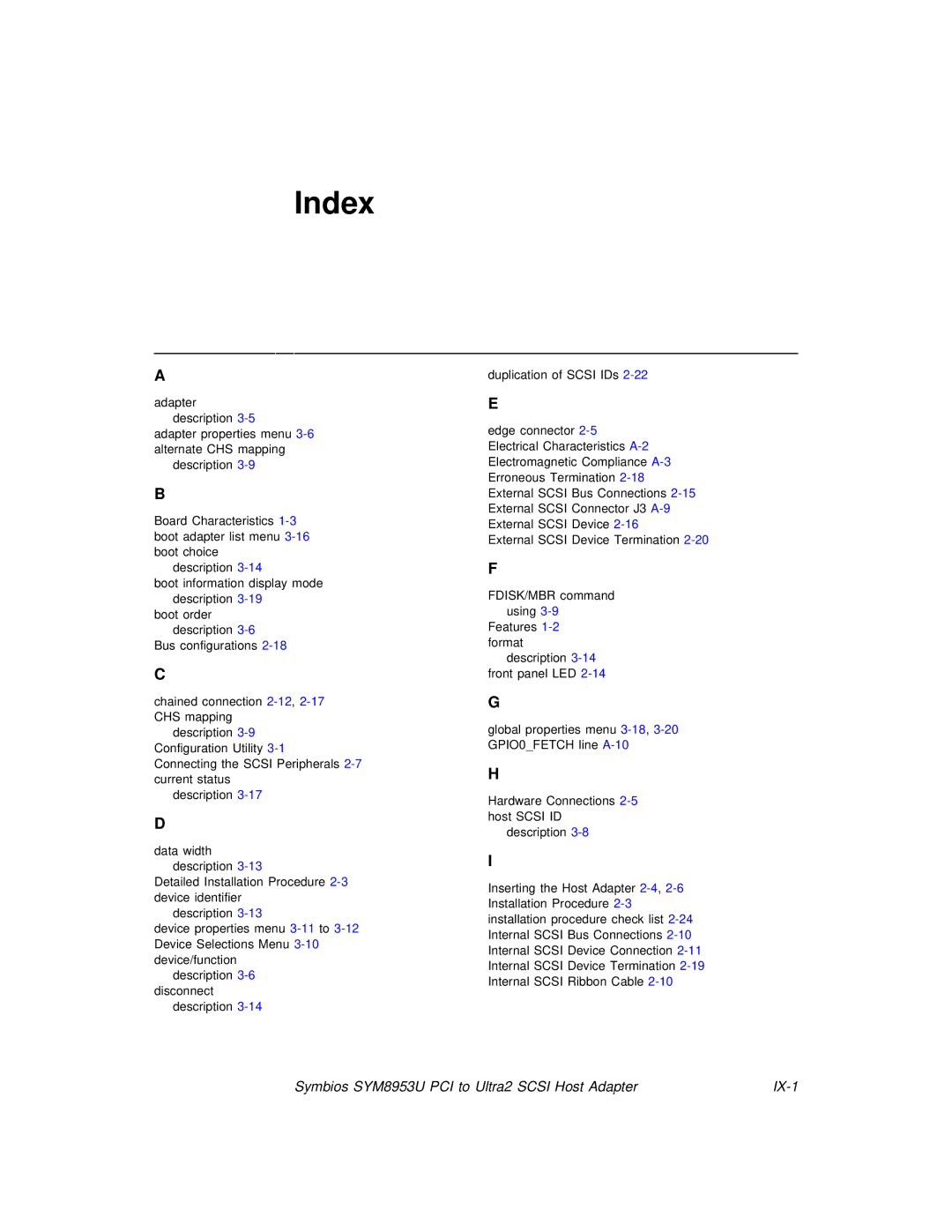 LSI SYM8953U manual Index, IX-1 