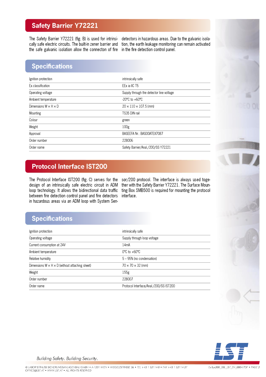 LST 2251EIS specifications Safety Barrier Y72221, Protocol Interface IST200 