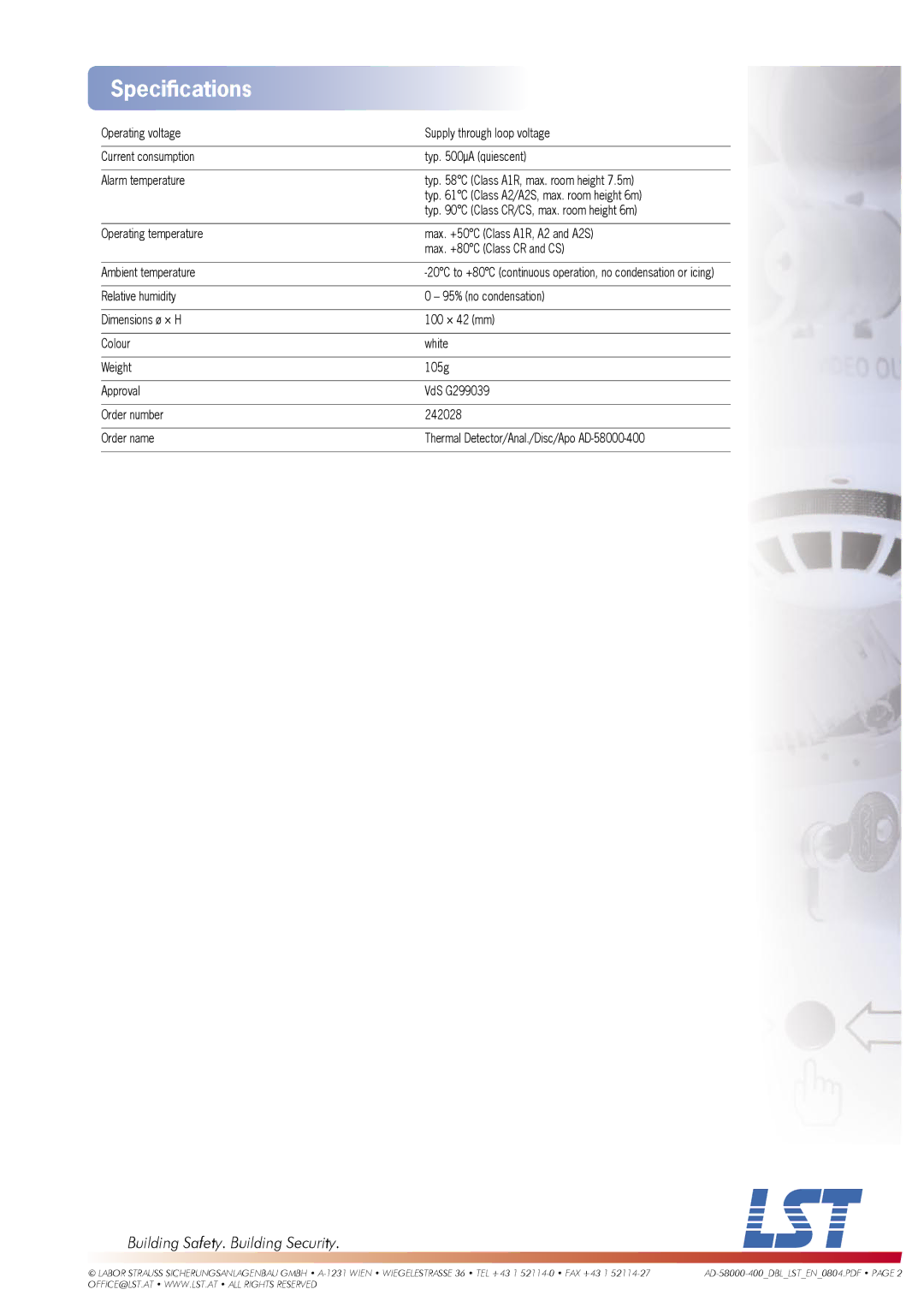 LST AD-58000-400 manual Speciﬁcations 