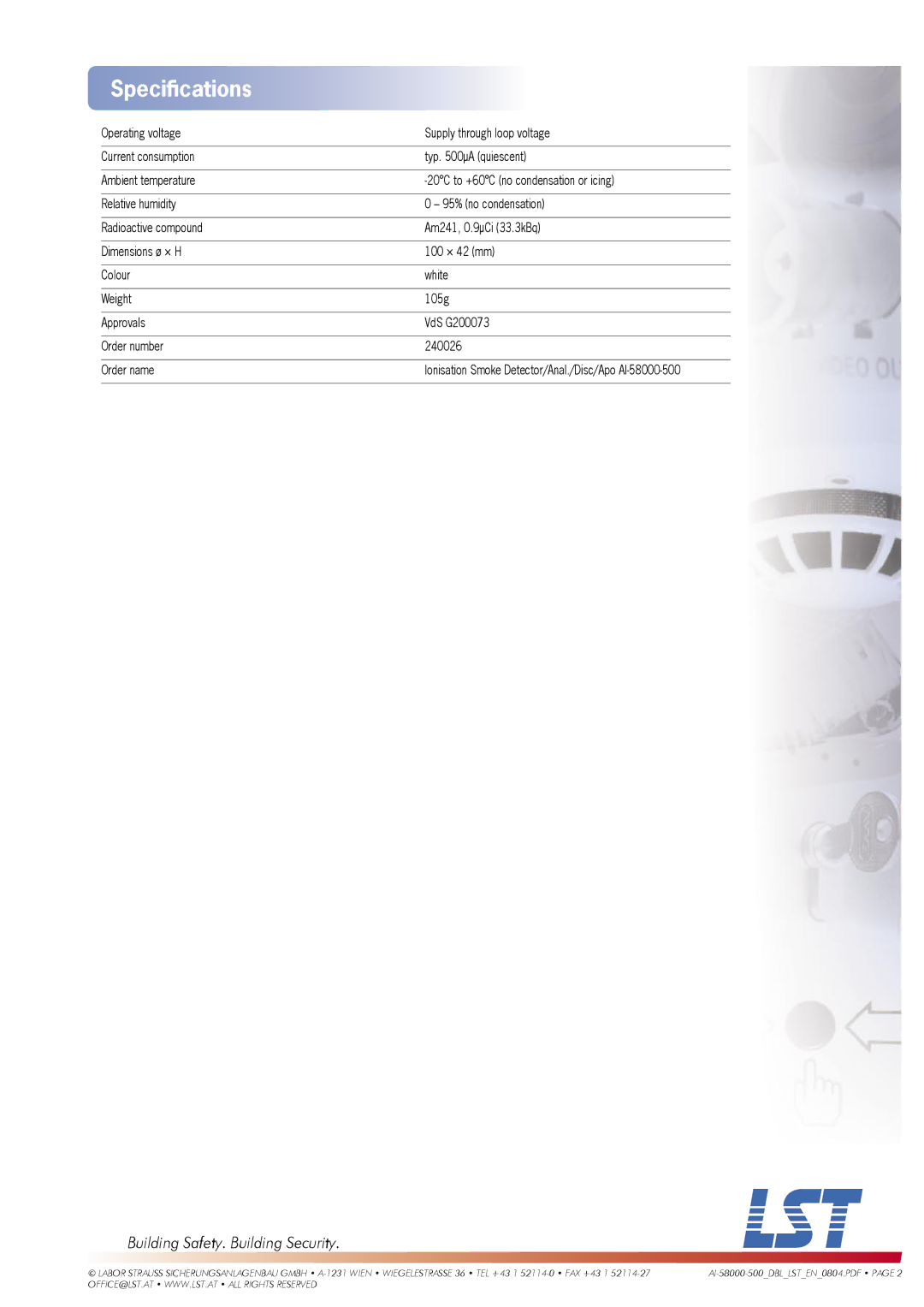 LST AI-58000-500 manual Speciﬁcations 