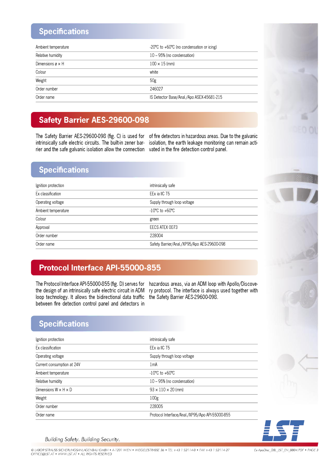 LST AOEX-55000-640 specifications Safety Barrier AES-29600-098, Protocol Interface API-55000-855 