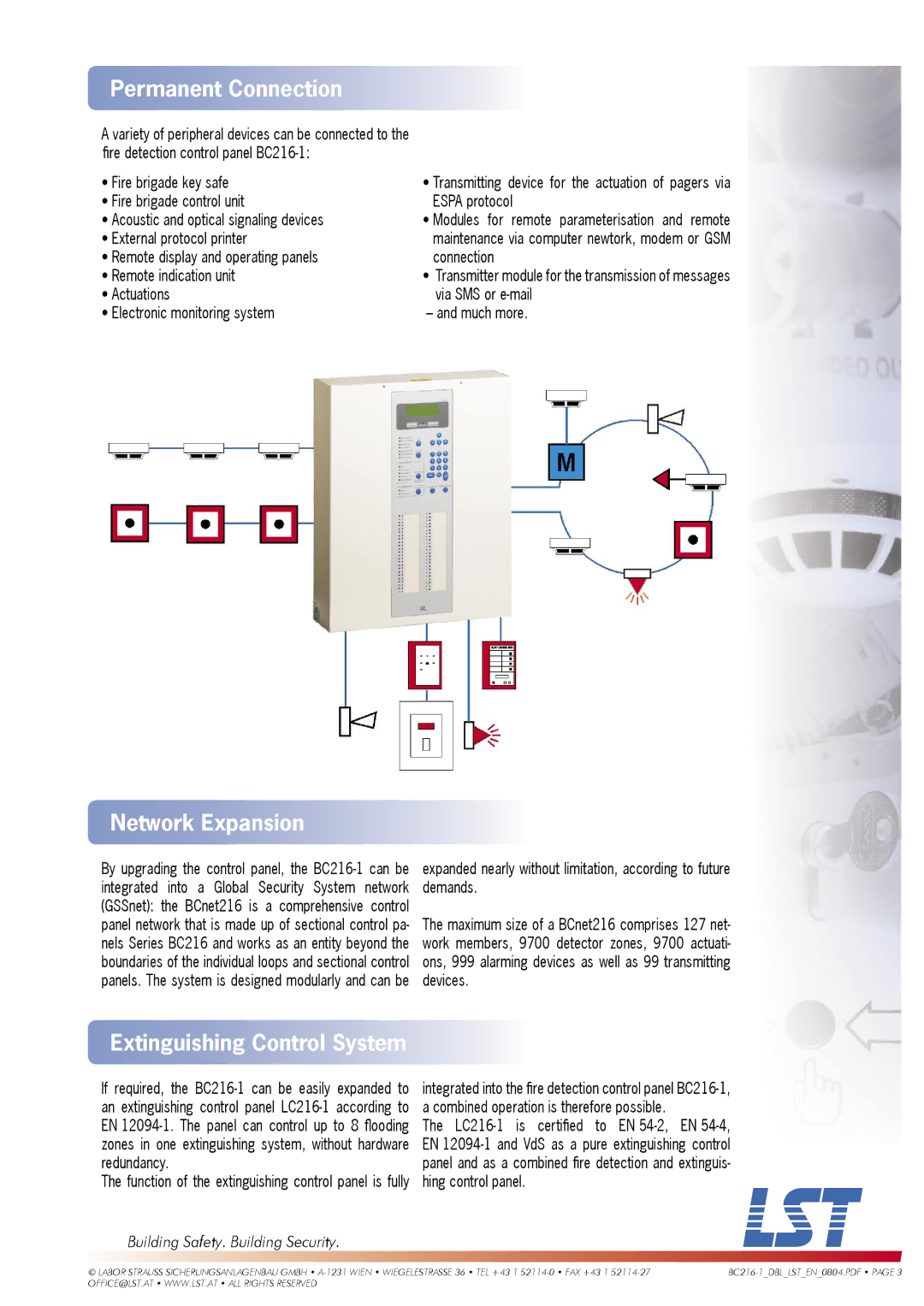 LST BC216-1 manual Permanent Connection, Network Expansion, Extinguishing Control System 