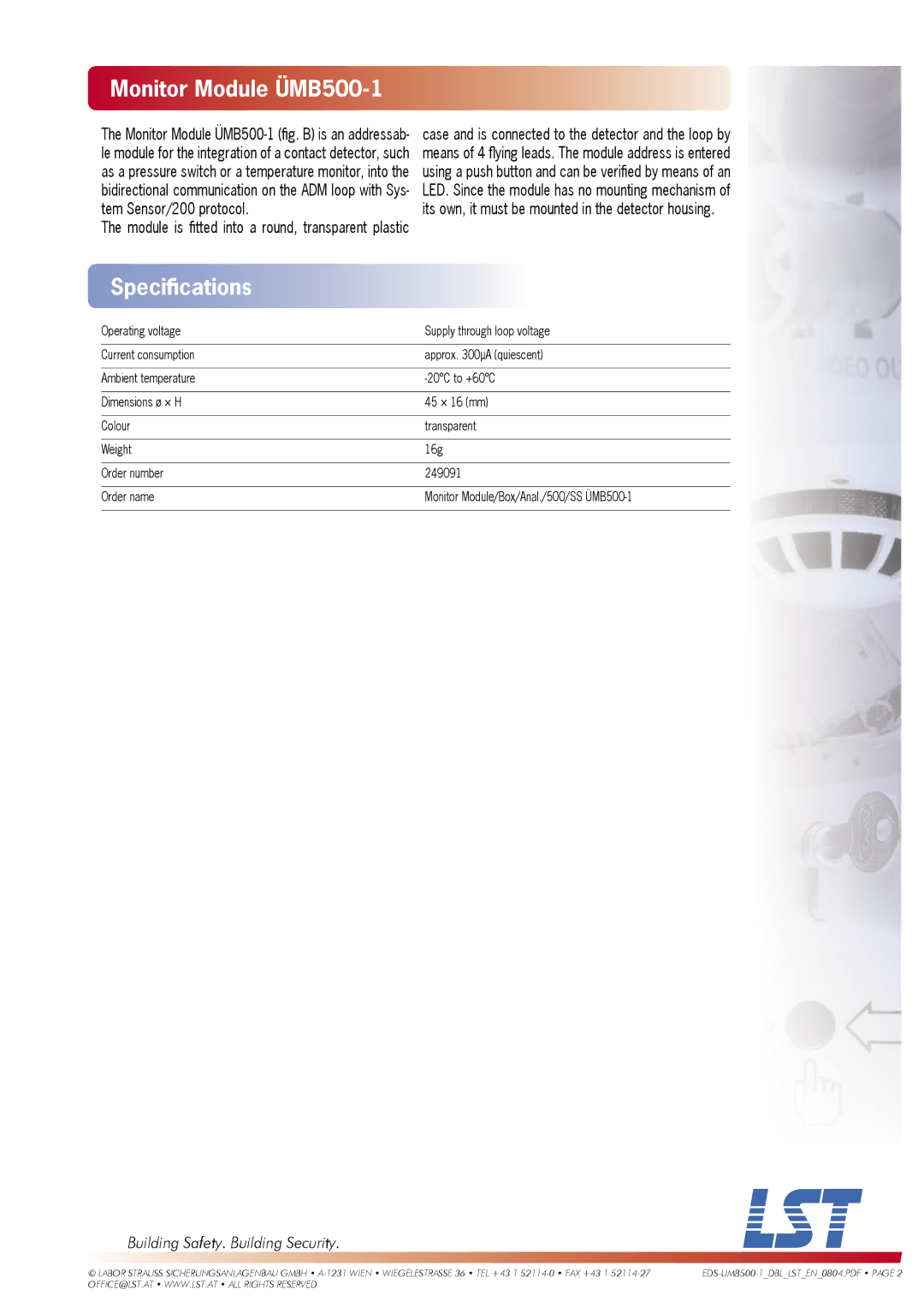 LST EDS500-1, UMB500-1 specifications Monitor Module ÜMB500-1 