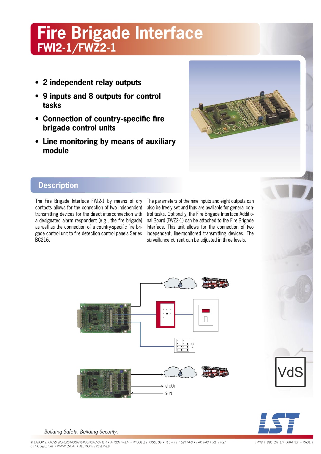 LST manual Fire Brigade Interface, FWI2-1/FWZ2-1, Description, Building Safety. Building Security 