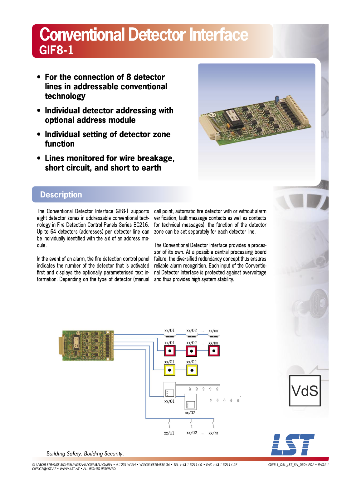 LST GIF8-1 manual Description, Conventional Detector Interface 