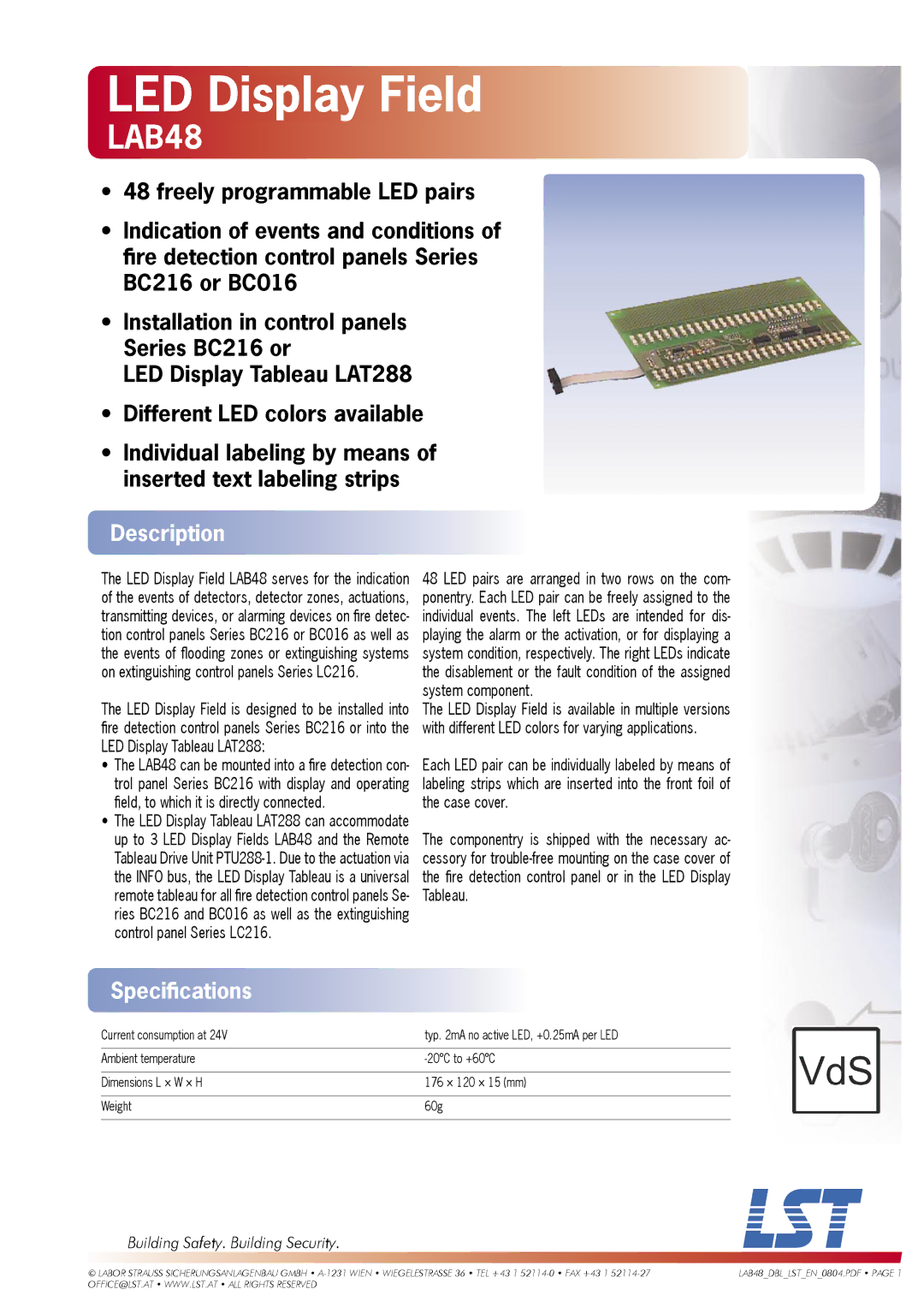 LST LAB48 specifications Description, Speciﬁcations, Eld, to which it is directly connected 