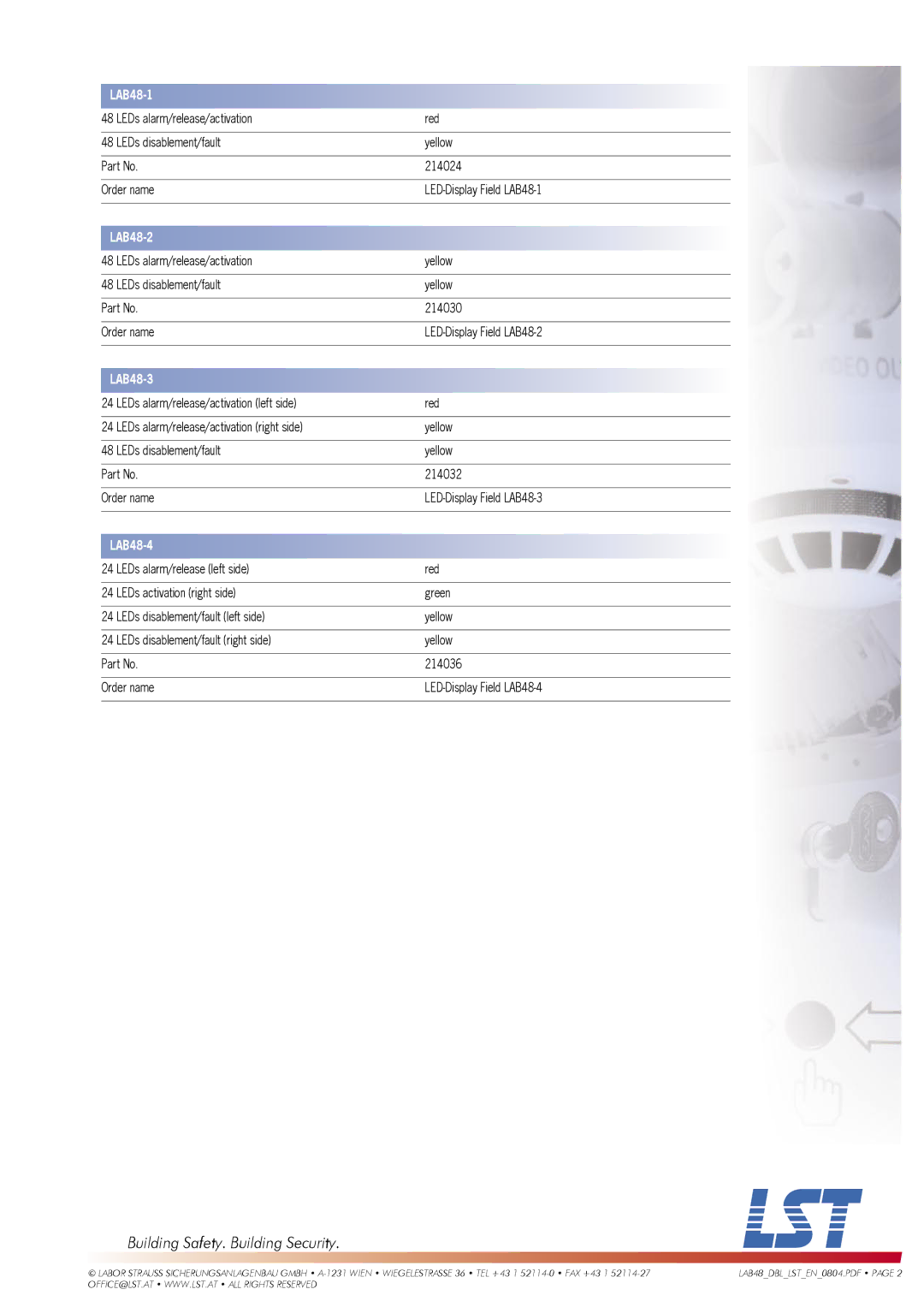 LST specifications LAB48-1, LAB48-2, LAB48-3, LAB48-4 