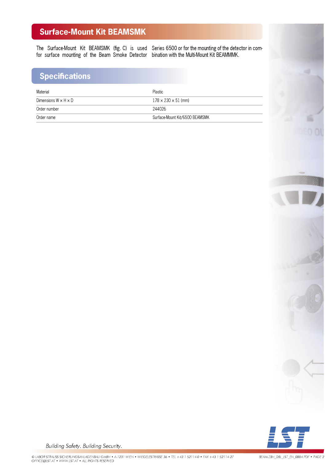 LST BEAMSMK, Series 6500, BEAMMMK, BEAMLRK specifications Surface-Mount Kit Beamsmk, Is used 