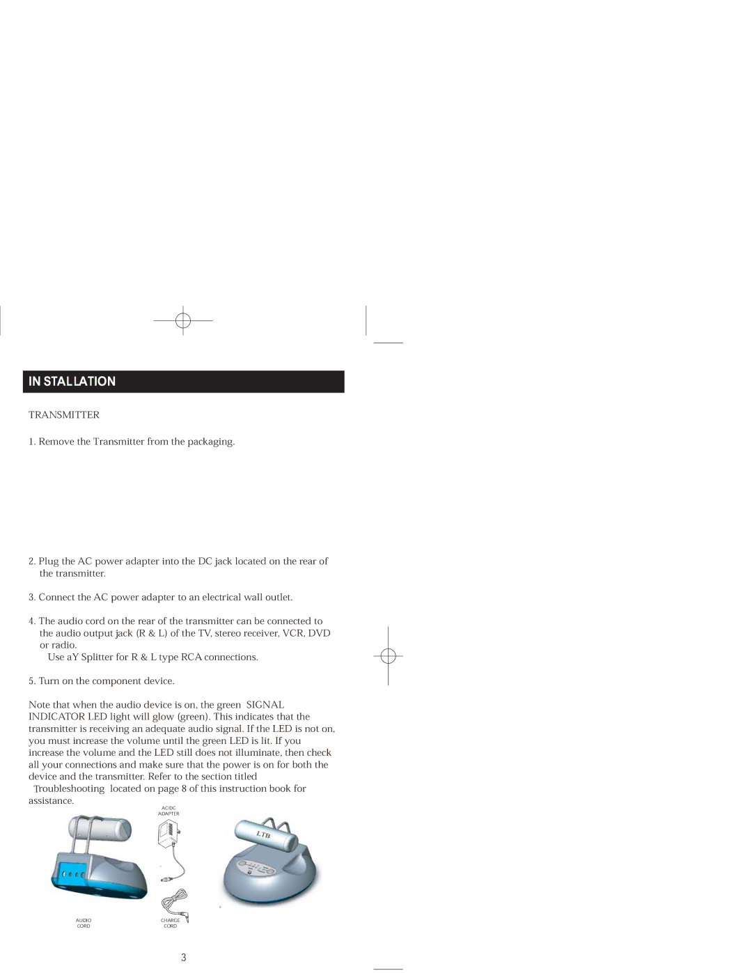 LTB Audio Systems LTB-WRST warranty Stallation, Transmitter 