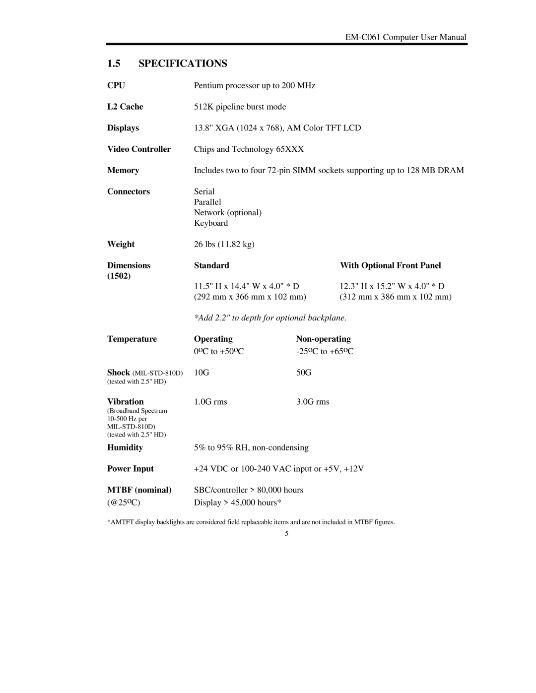 Lucas Industries EM-C061 manual Specifications 