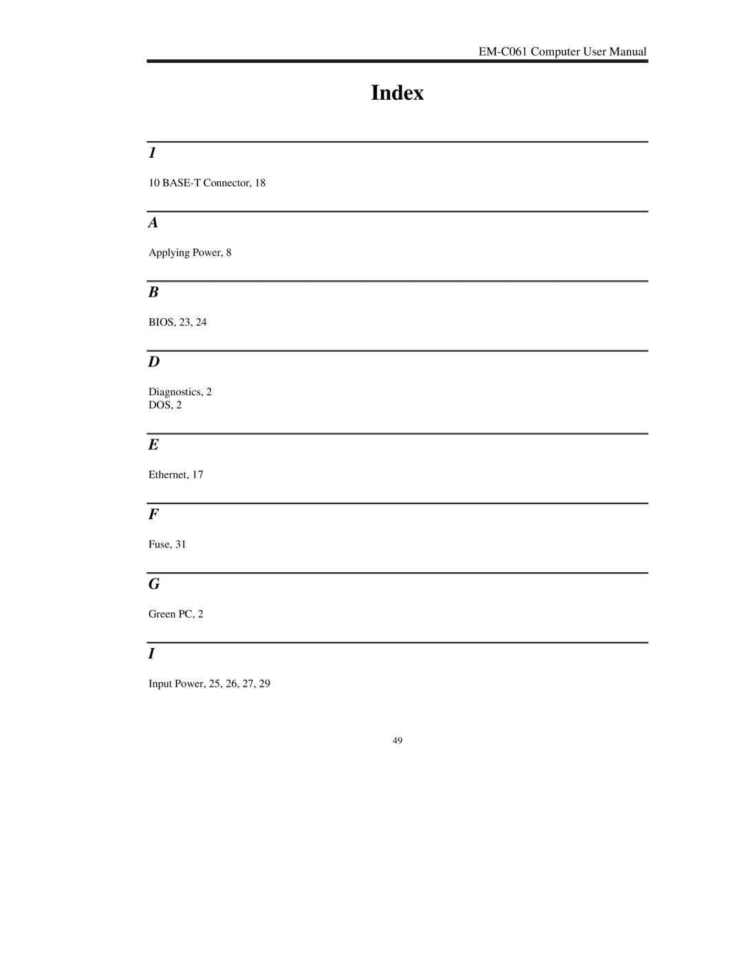 Lucas Industries EM-C061 manual Index 