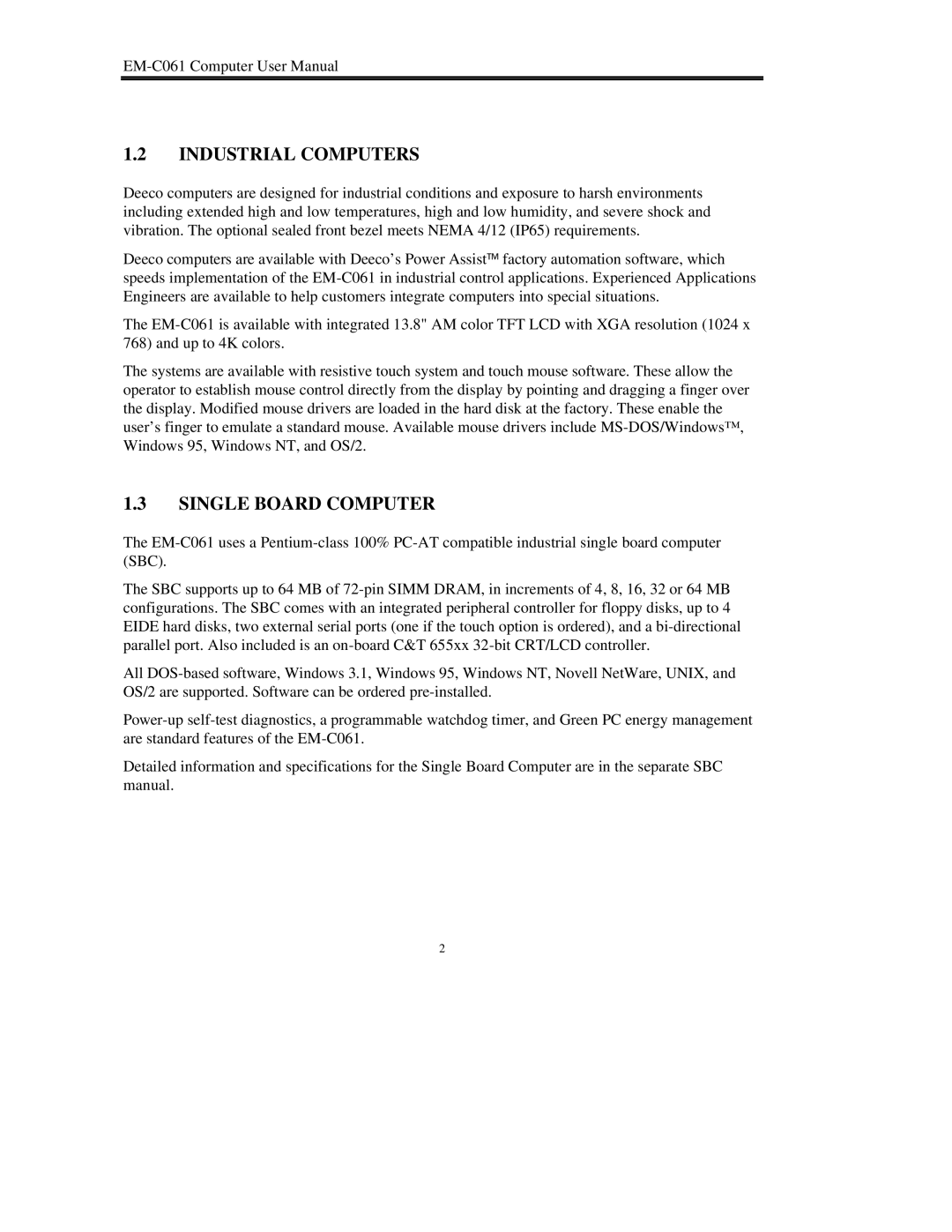 Lucas Industries EM-C061 manual Industrial Computers, Single Board Computer 