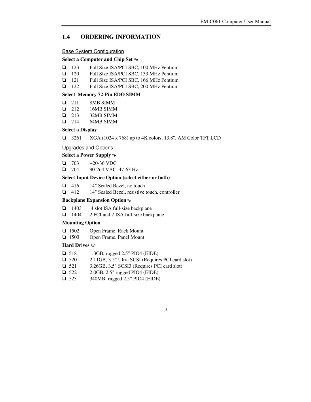 Lucas Industries EM-C061 manual Ordering Information 