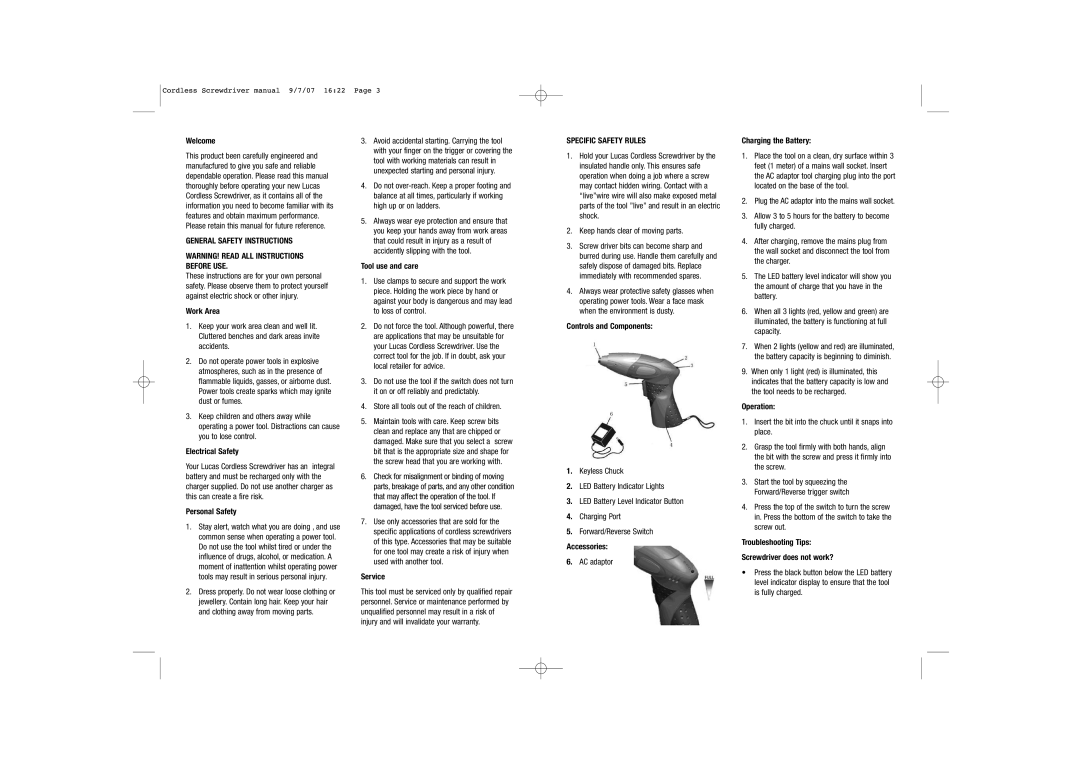 Lucas Industries LPT-CSD50 manual General Safety Instructions, Specific Safety Rules 