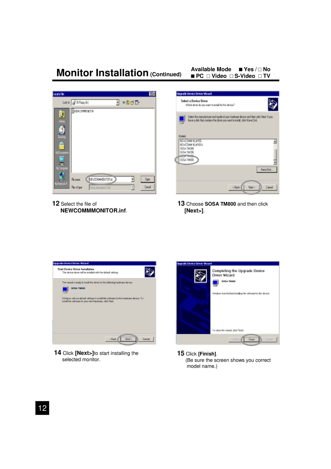 Luce LCTV-2201A manual NEWCOMMMONITOR.inf Next, Click Finish 