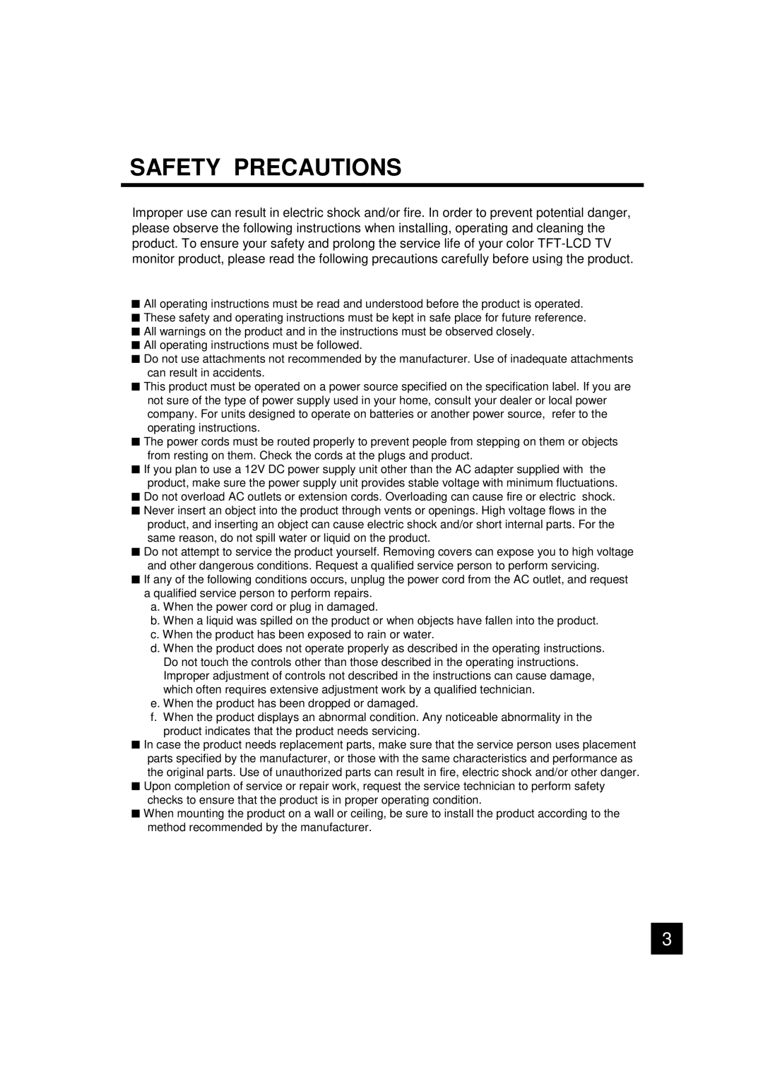 Luce LCTV-2201A manual Safety Precautions 