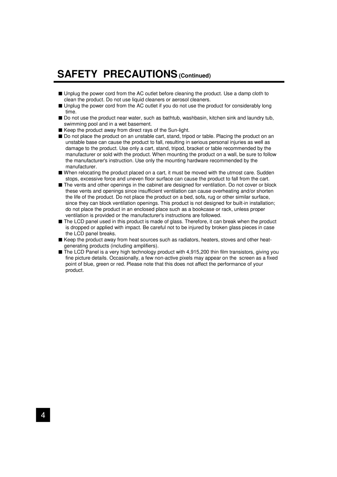 Luce LCTV-2201A manual Safety Precautions 