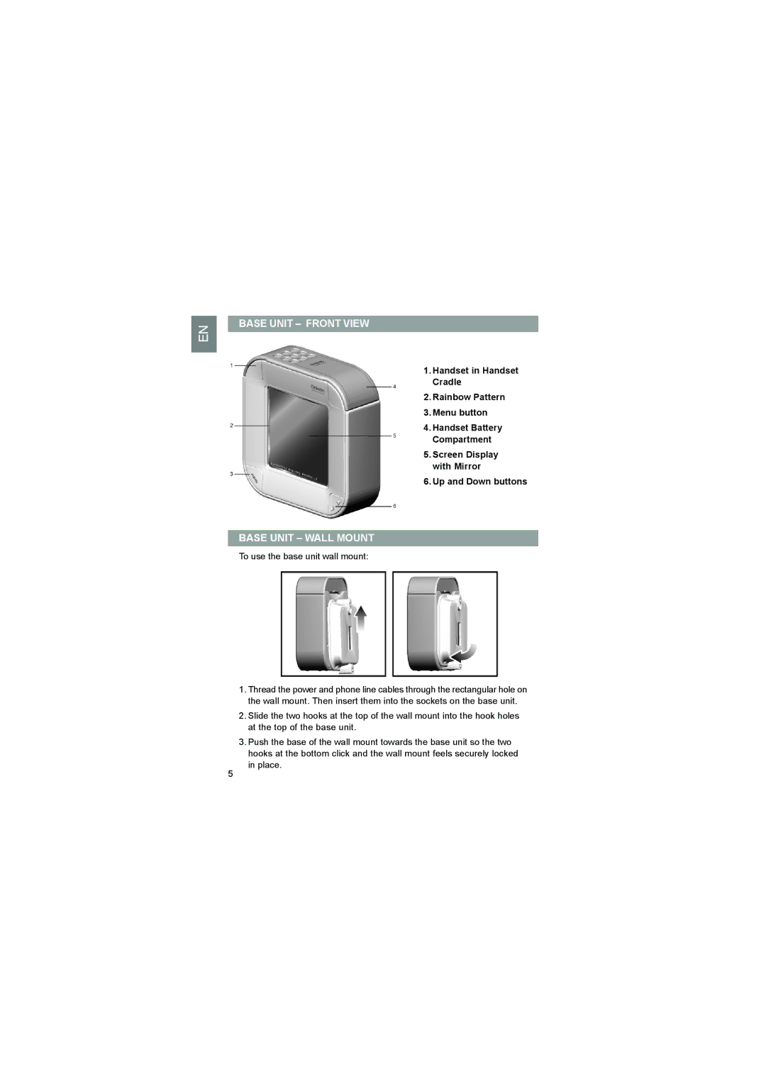 Luce LS328 user manual Base Unit Front View, Base Unit Wall Mount 