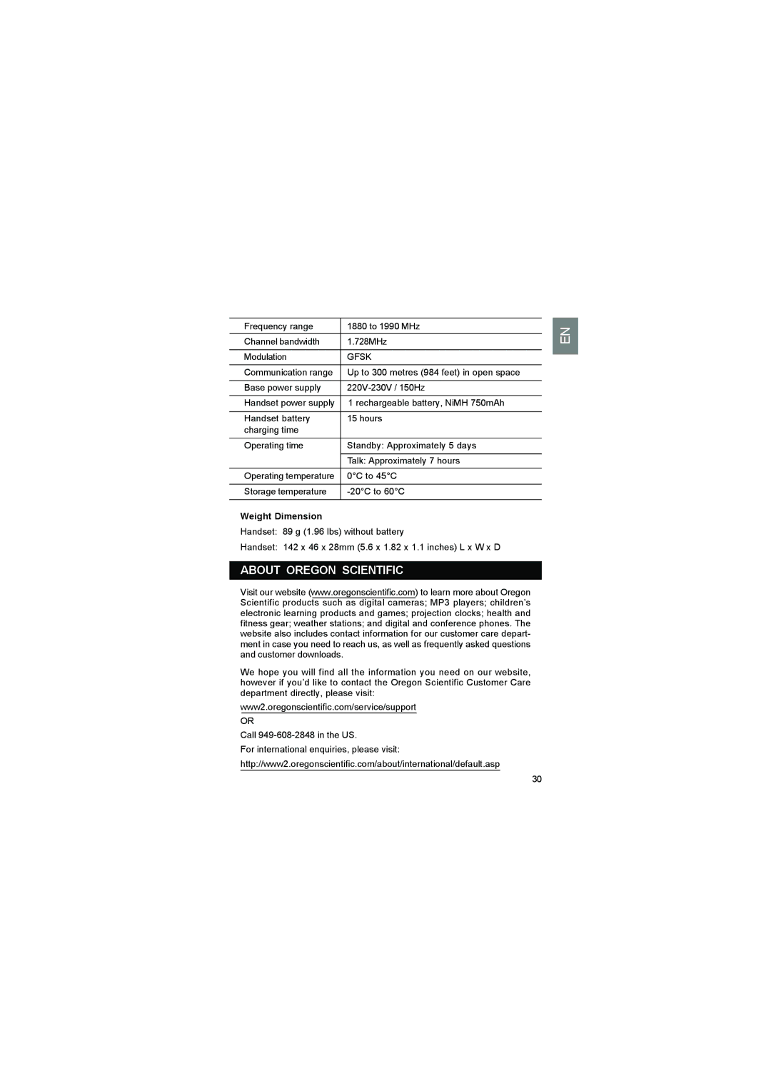 Luce LS328 user manual About Oregon Scientific, Weight Dimension 