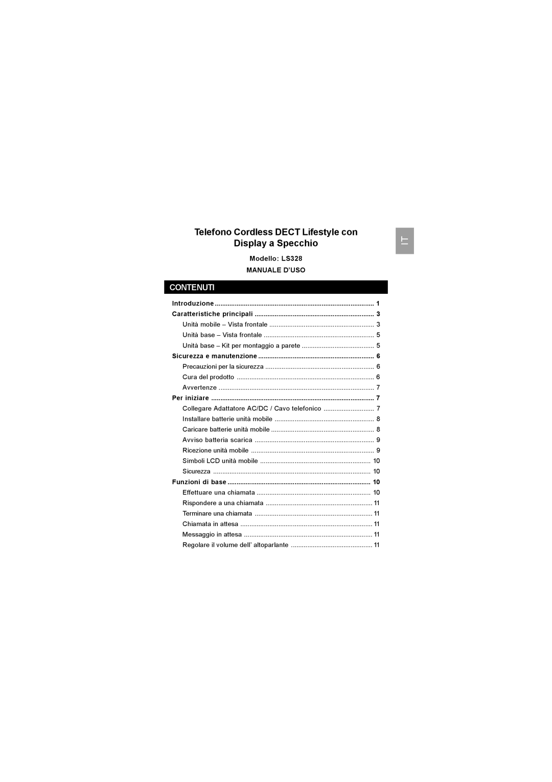 Luce LS328 user manual Display a Specchio, Contenuti 