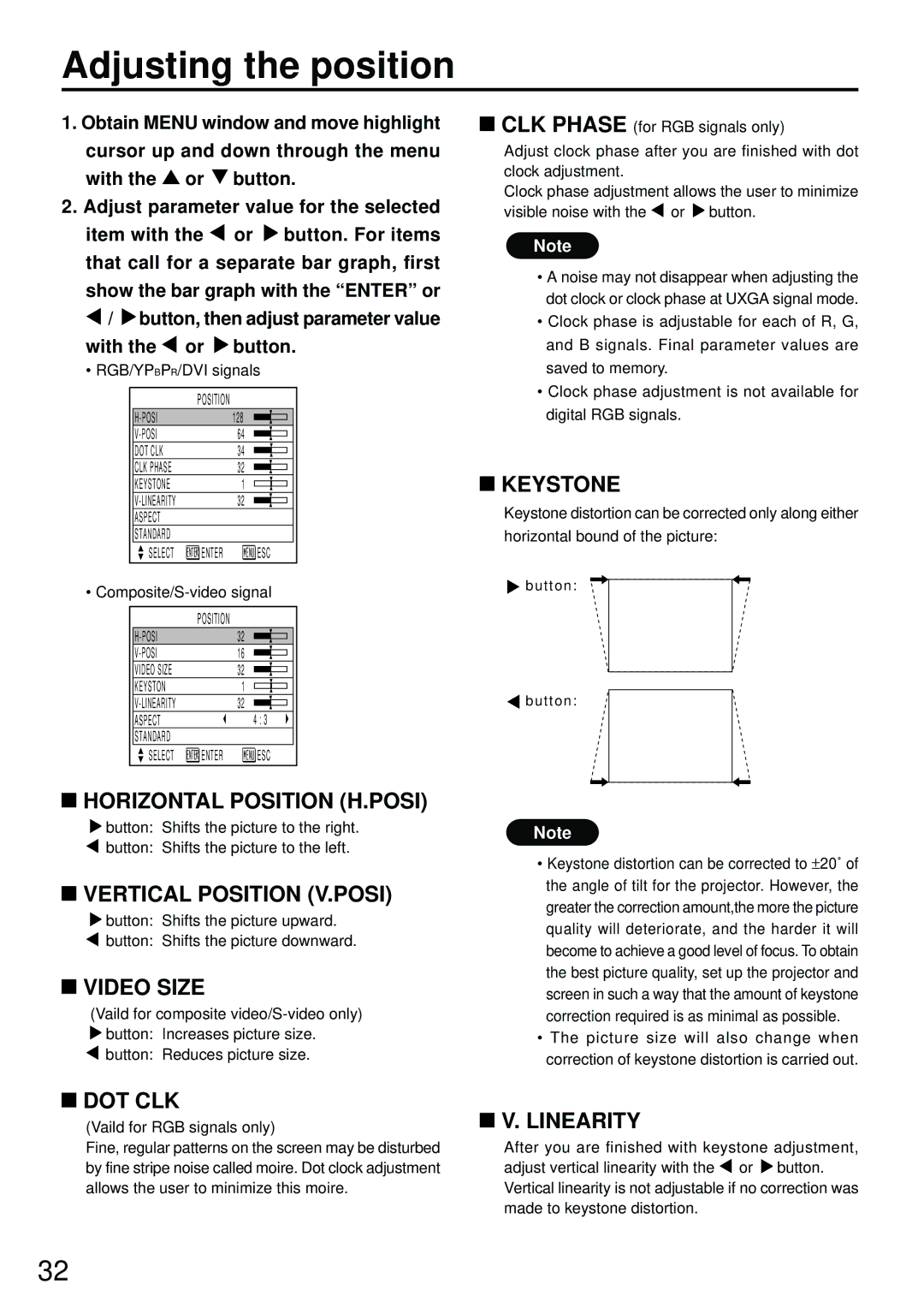 Luce PT-L6600E, PT-L6510E manual Adjusting the position 