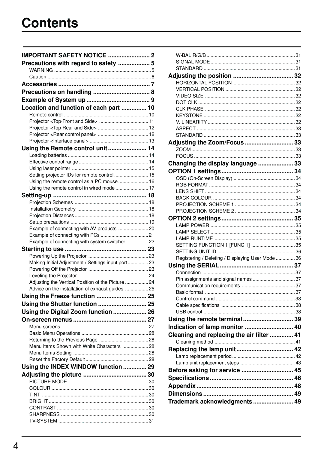 Luce PT-L6600E, PT-L6510E manual Contents 