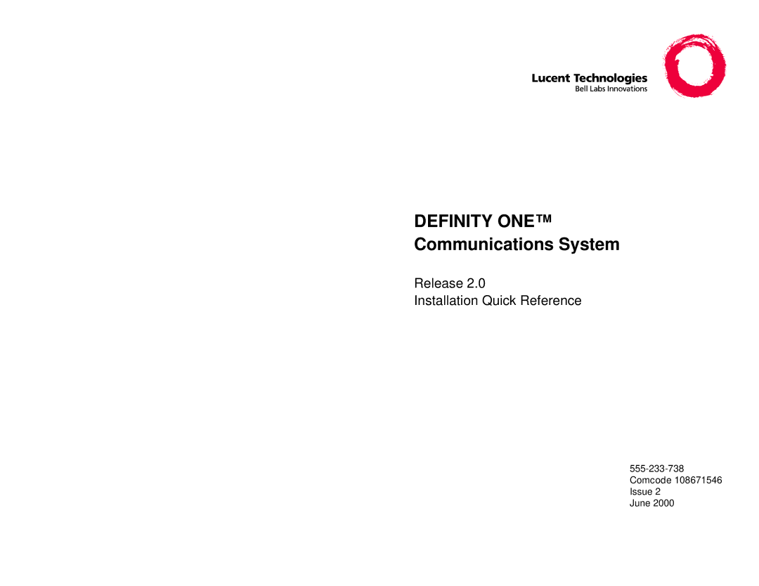 Lucent Technologies 10.21.O.X manual Definity ONE Communications System 