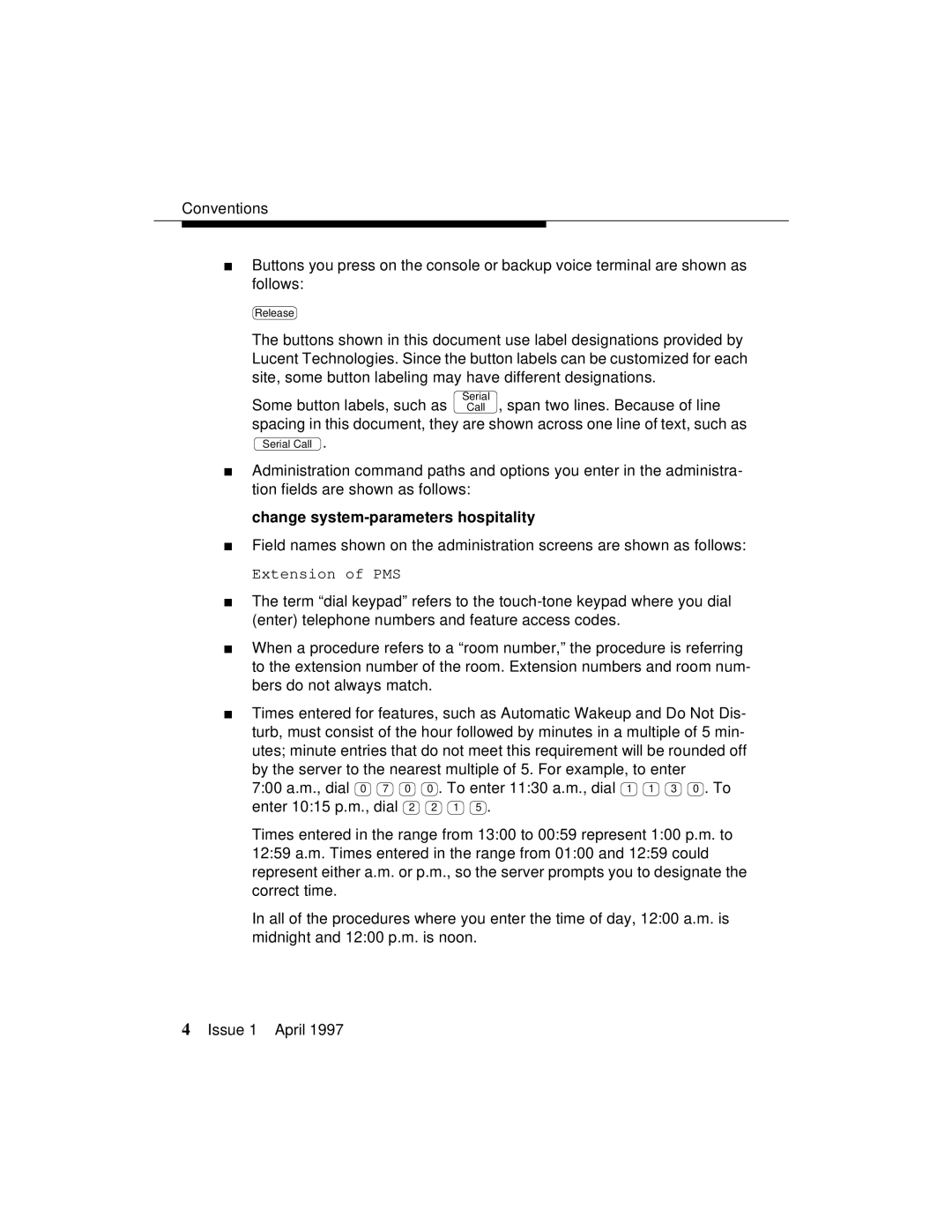 Lucent Technologies 1079984G3 manual Change system-parameters hospitality 