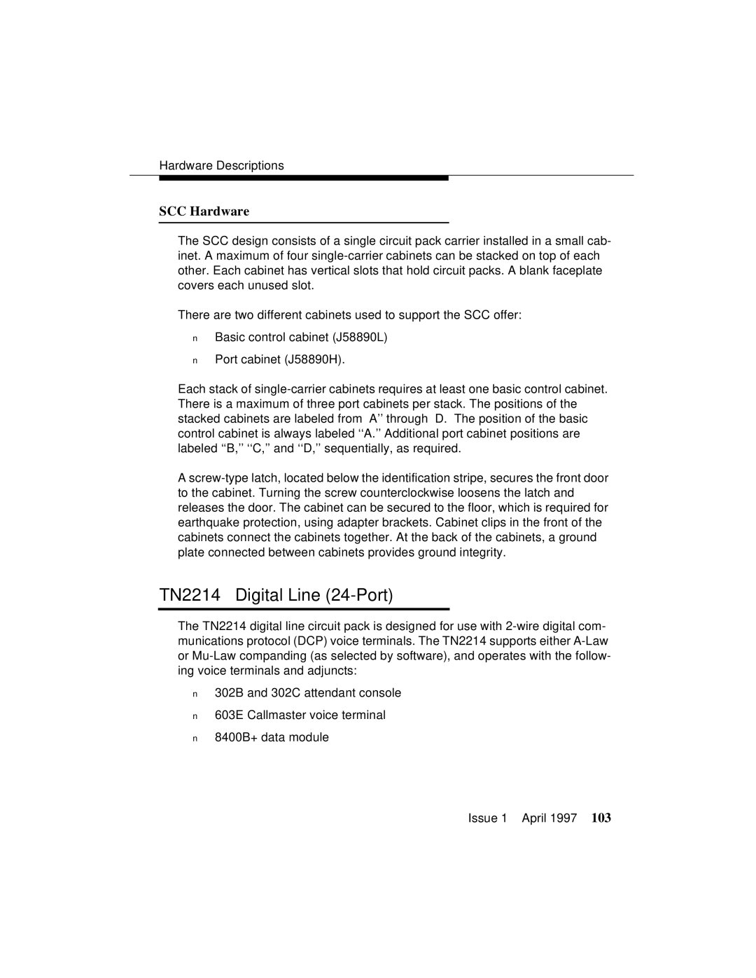 Lucent Technologies 1079984G3 manual TN2214 Digital Line 24-Port, SCC Hardware 