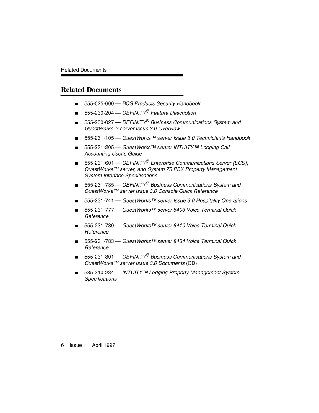 Lucent Technologies 1079984G3 manual Related Documents 