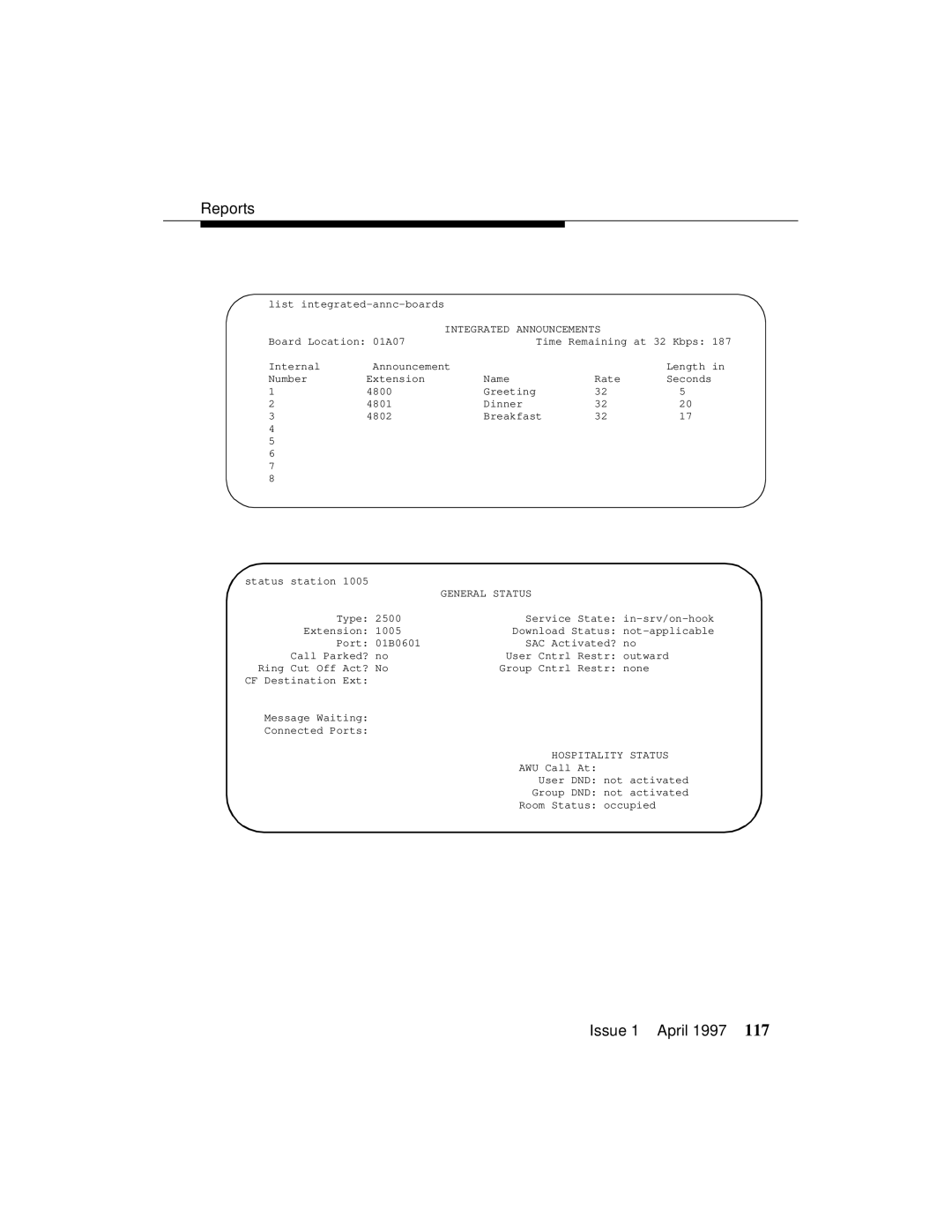 Lucent Technologies 1079984G3 manual Hospitality Status 