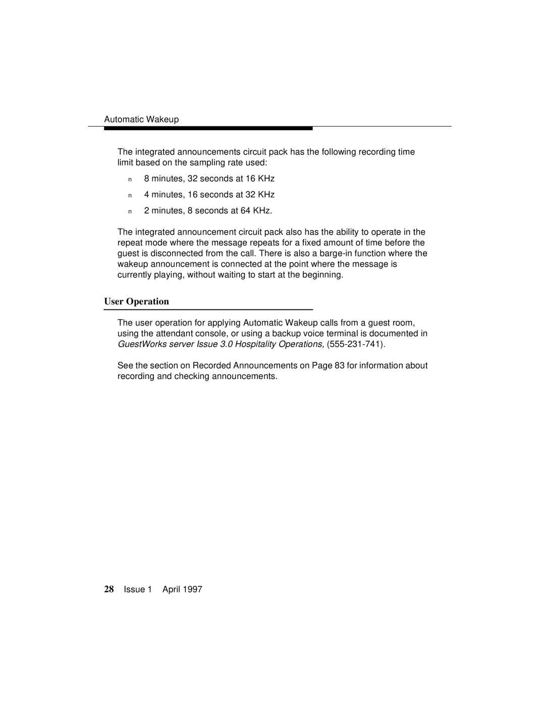 Lucent Technologies 1079984G3 manual User Operation 