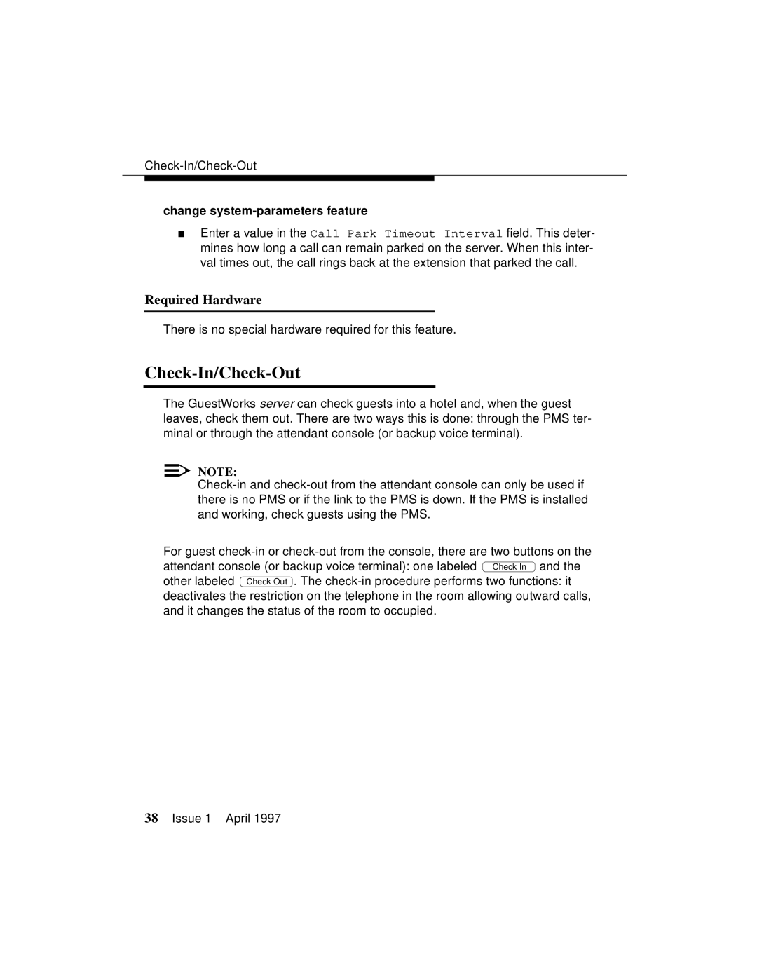 Lucent Technologies 1079984G3 manual Check-In/Check-Out, Change system-parameters feature 