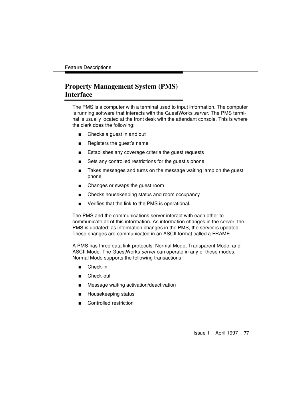 Lucent Technologies 1079984G3 manual Property Management System PMS Interface 