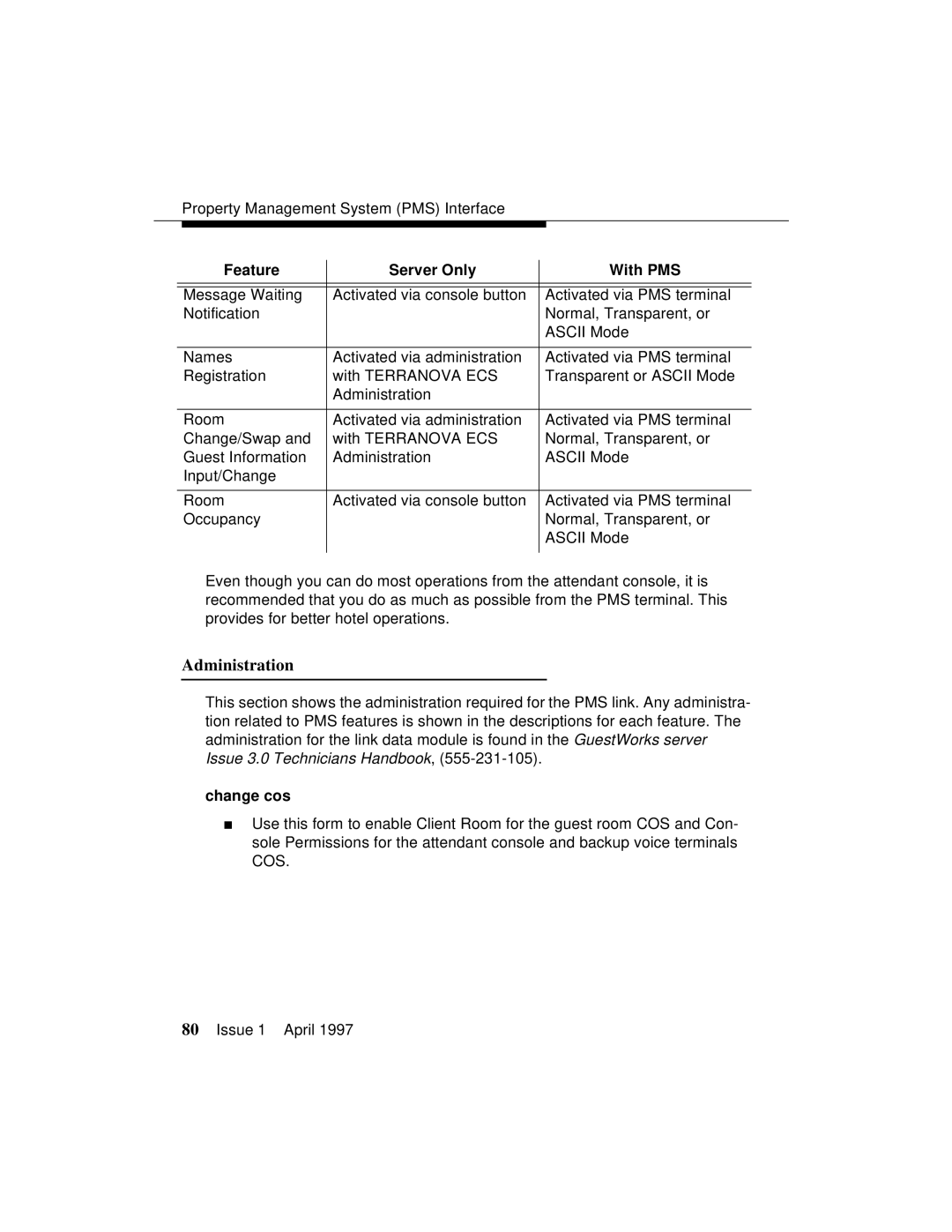 Lucent Technologies 1079984G3 manual Property Management System PMS Interface 