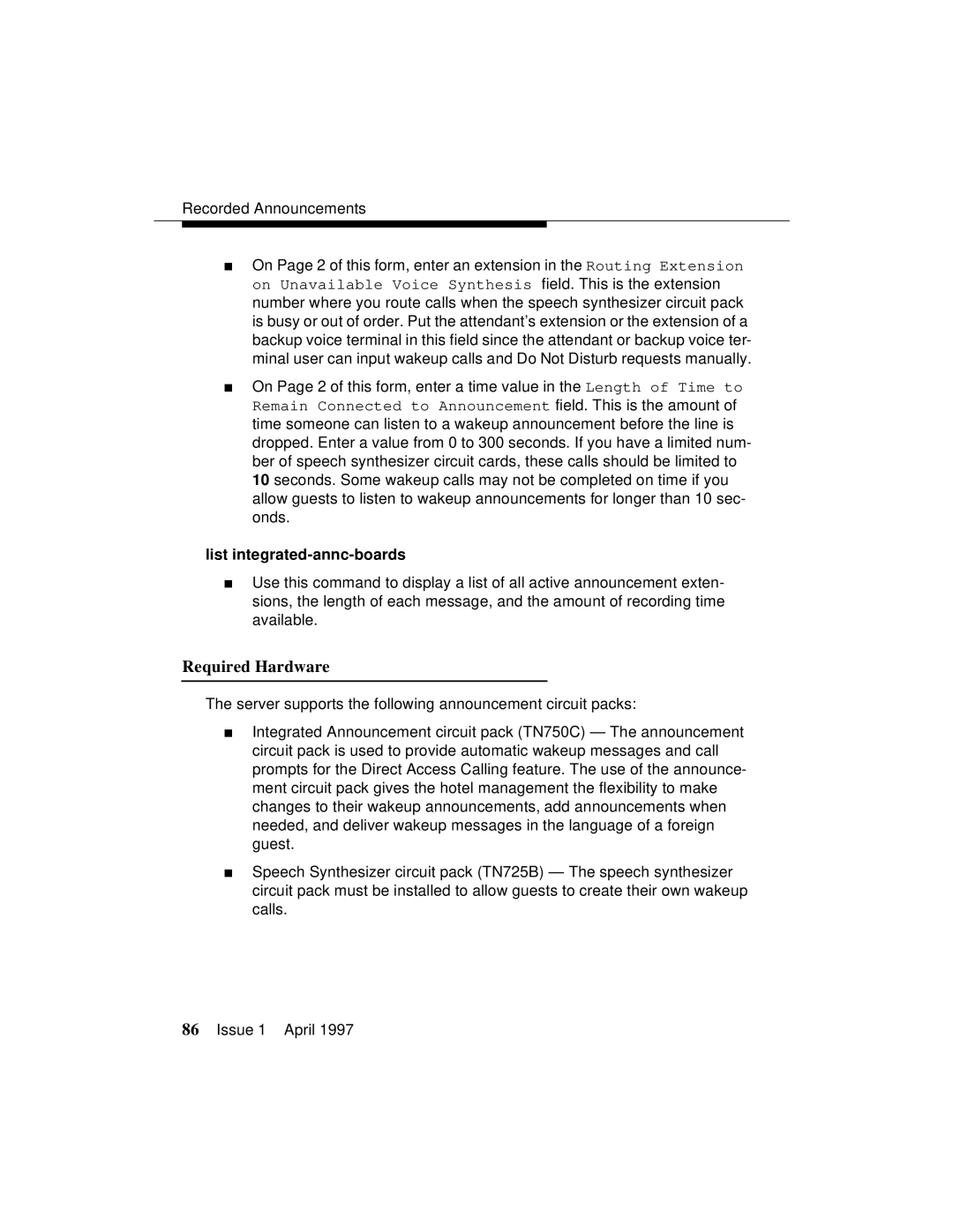 Lucent Technologies 1079984G3 manual Required Hardware, List integrated-annc-boards 