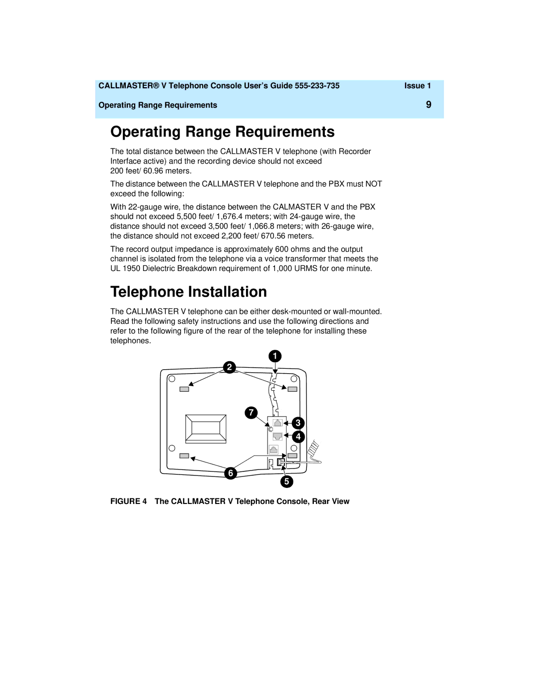 Lucent Technologies 108488222 manual Operating Range Requirements, Telephone Installation 