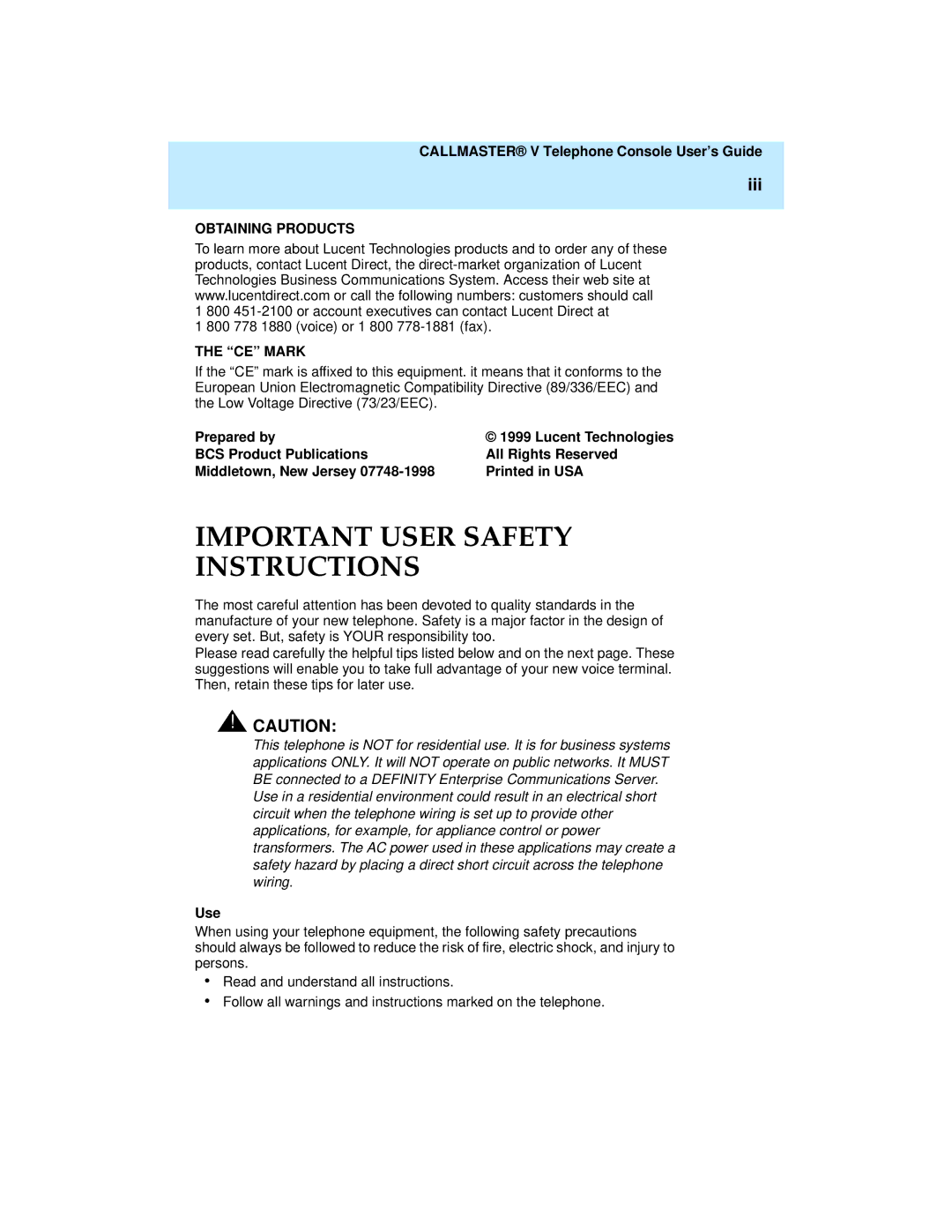 Lucent Technologies 108488222 manual Iii, Use 