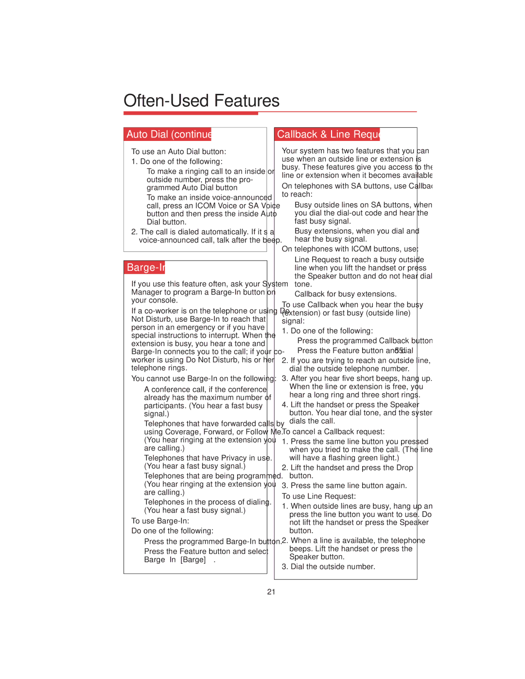 Lucent Technologies 108522426 manual Barge-In, Callback & Line Request 