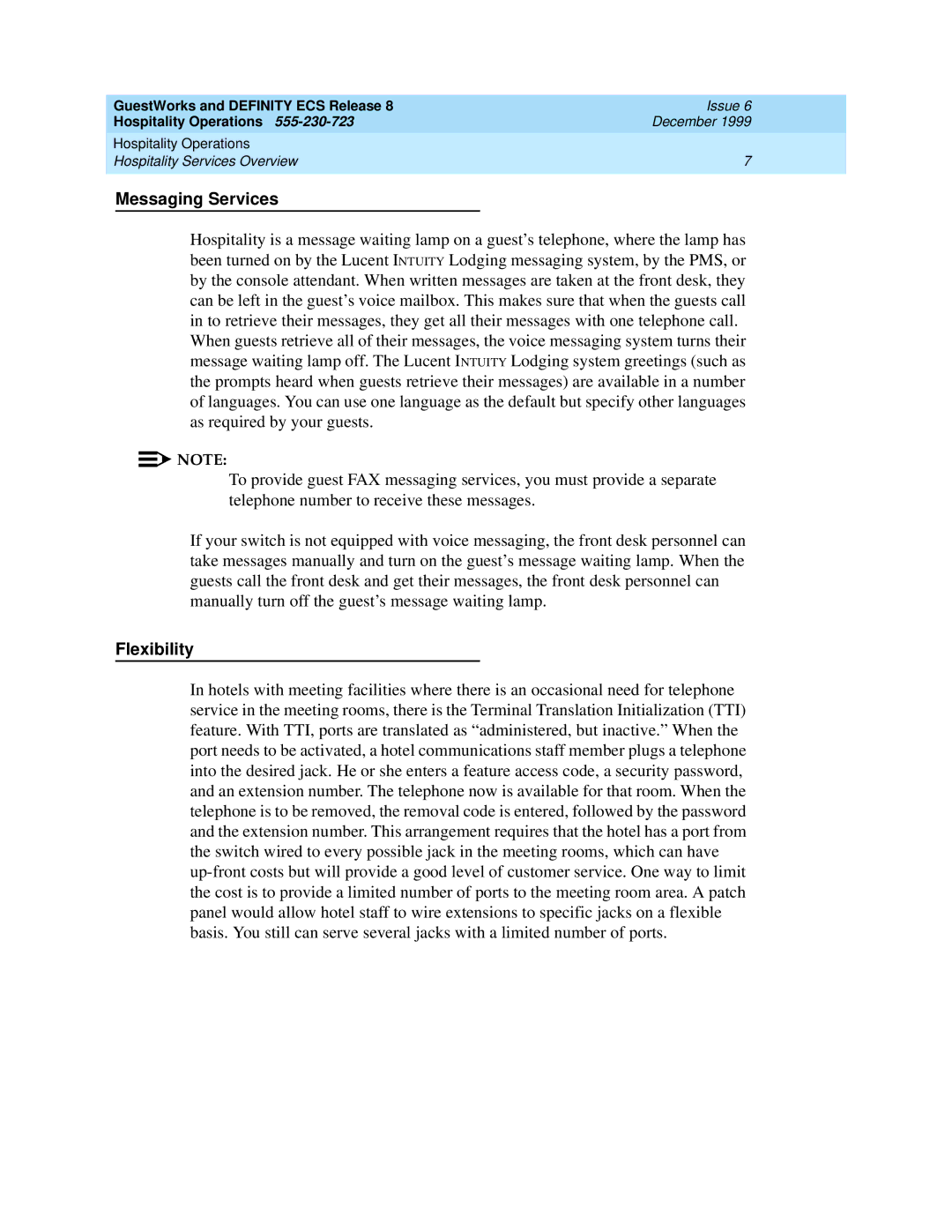 Lucent Technologies 108596560 manual Messaging Services, Flexibility 