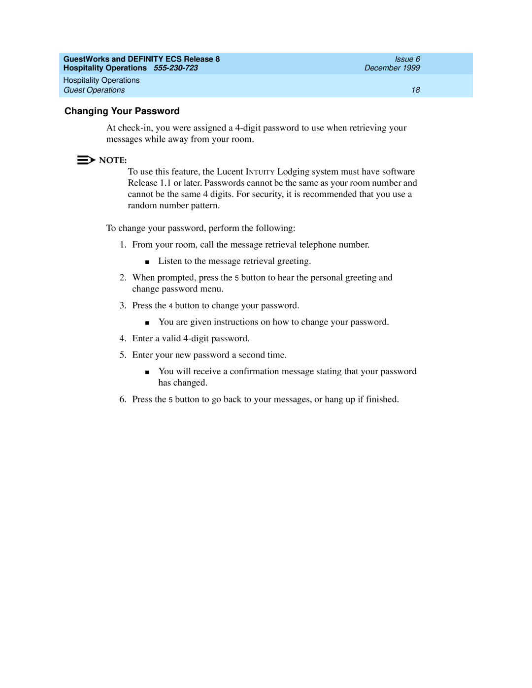 Lucent Technologies 108596560 manual Changing Your Password 