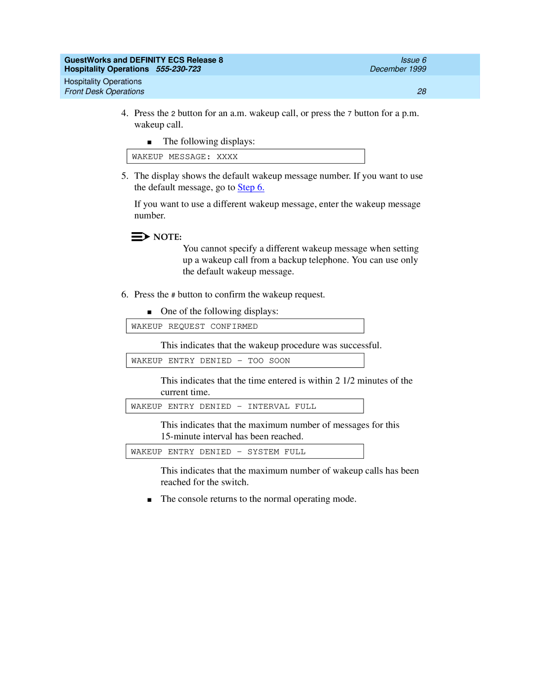 Lucent Technologies 108596560 manual This indicates that the wakeup procedure was successful 