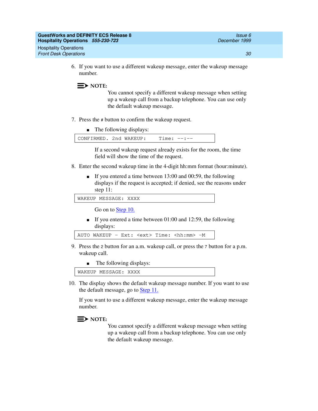 Lucent Technologies 108596560 manual Confirmed nd Wakeup Time 