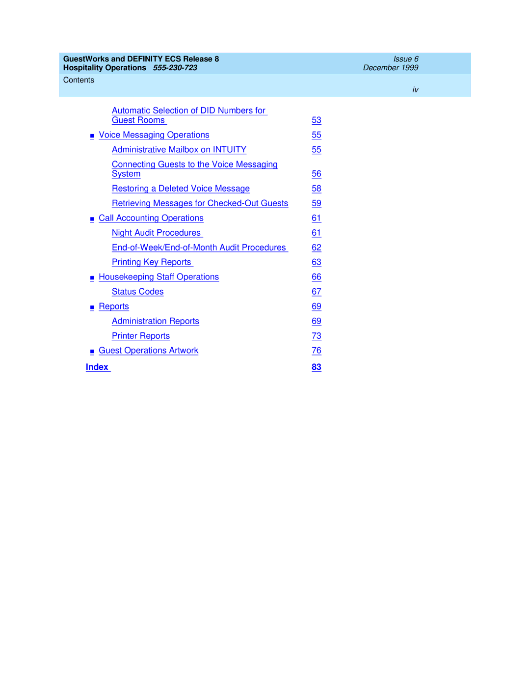 Lucent Technologies 108596560 manual Index 