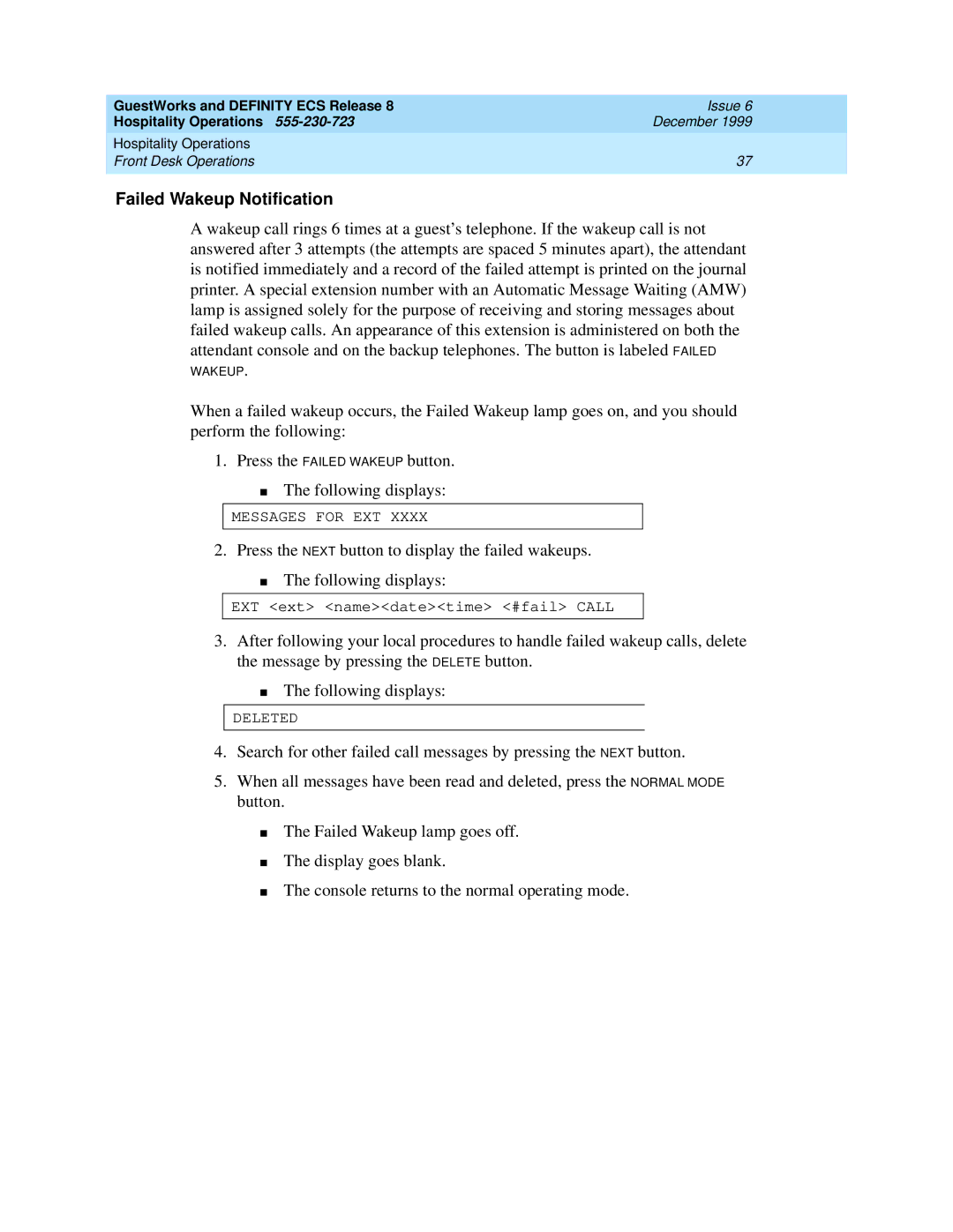 Lucent Technologies 108596560 manual Failed Wakeup Notification 